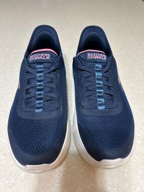 Skechers navy and pink GOwalk slip-on athletic sneakers